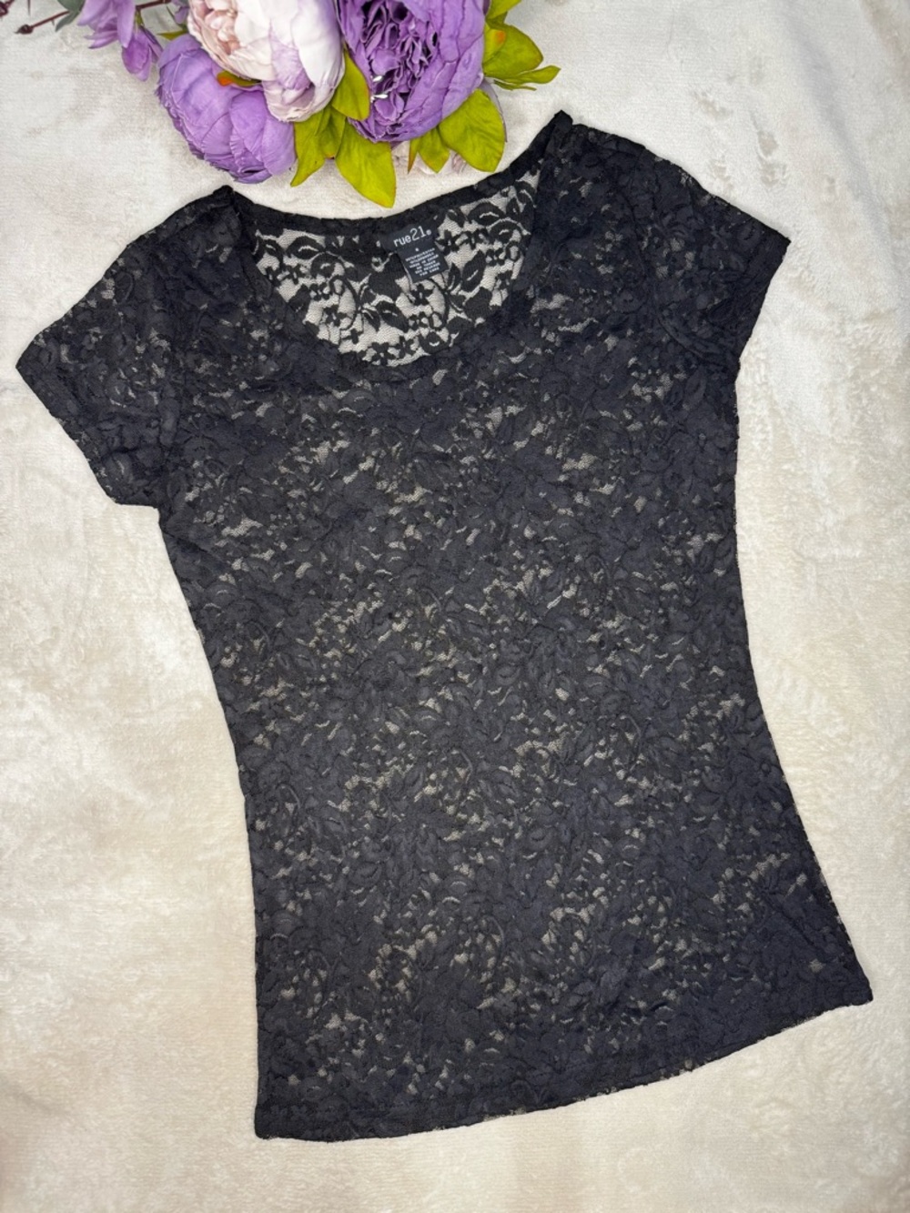 NEW Rue21 Black Sheer Lace Top